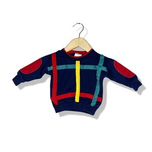 Vintage Healthtex Kids Blue Red Yellow Green Plaid Sweatshirt 12 Months